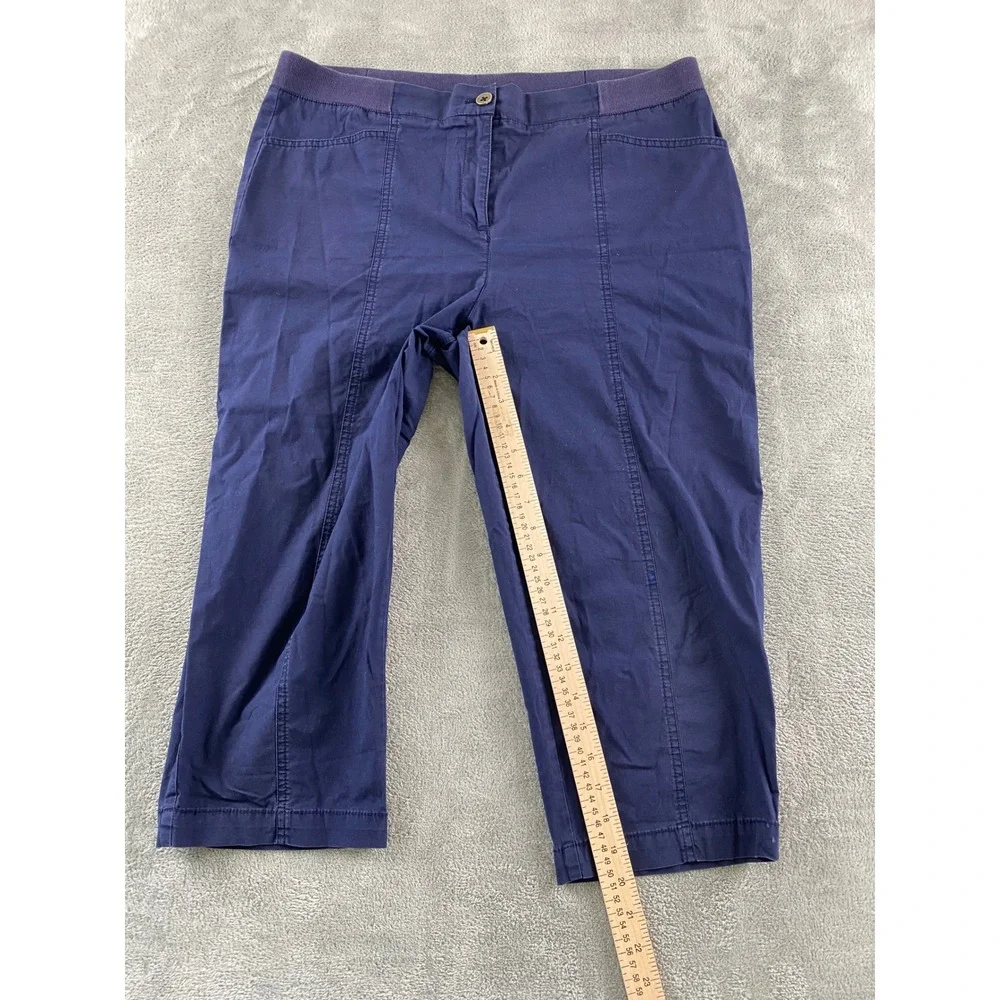 Chicos Womens Navy Blue Capri Pants Sz 2 Elastic Waist Front Seam Cropped Pants